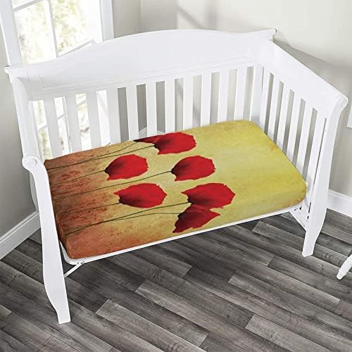 XISUNYa Poppy Design Crib Sheet Set - 28x52 Microfiber Retro