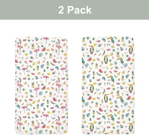 Flamingo Toucan Crib Sheets 2 Pack - Soft Snug Fitted Mattress Cover