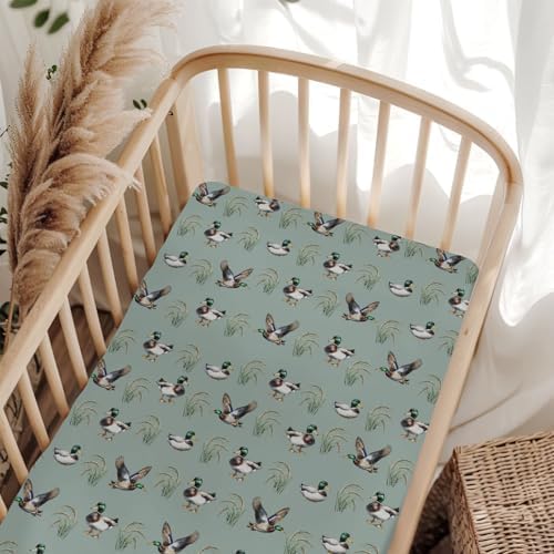 Green Mallard Ducks Crib Sheets 52x28 Inches Fitted Mattress Cover