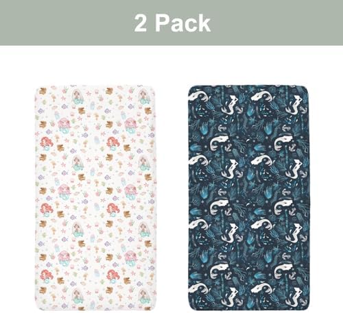Navy Mermaids Baby Crib Sheets 52x28 Fitted 2 Pack