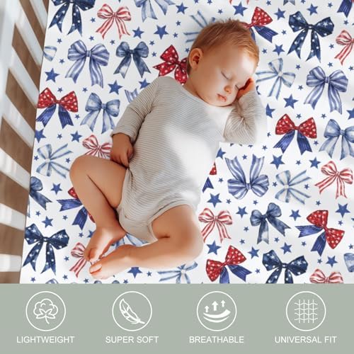 Patriotic Bows Stars Crib Sheets for Boy Girl 52x28 Inch 2 Pack