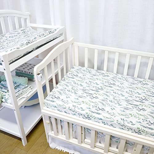 DILIMI Ultra-Soft Green Leaf Crib Sheet Set