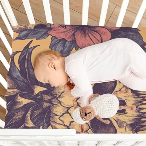 Gbjiemia Pineapple Skull Crib Sheets for Neutral Bassinet Play Sheets