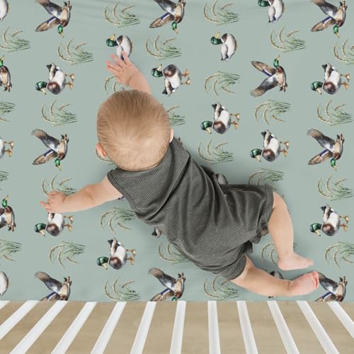 Green Mallard Ducks Crib Sheets 52x28 Inches Fitted Mattress Cover