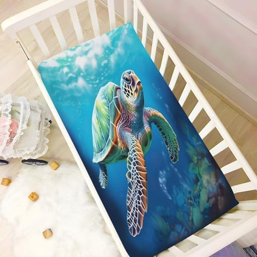 Jihqo Sea Turtle Crib Sheets Pack N Play 39x27 Soft Breathable