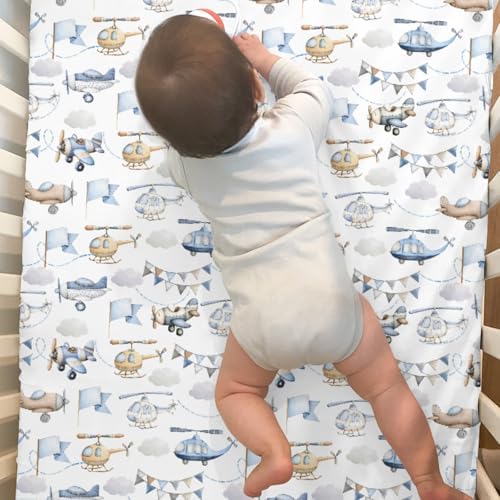 Watercolor Airplanes Helicopters Baby Crib Sheets 2 Pack