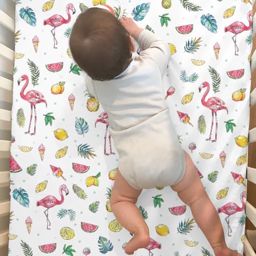 Flamingo Toucan Crib Sheets 2 Pack - Soft Snug Fitted Mattress Cover