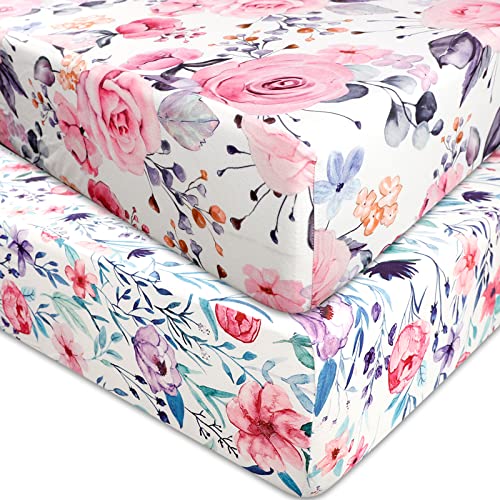 Floral Crib Sheets for Baby Girls 2 Pack