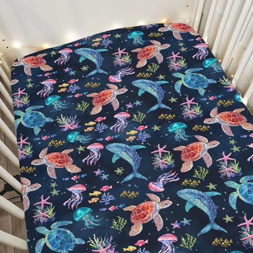 Fantasy Sea Animals Crib Sheet for Boy Girl 28x52
