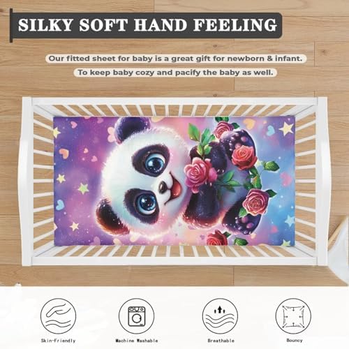 2 Pcs Breathable Crib Sheets for Boys with Panda Strawberry Pattern