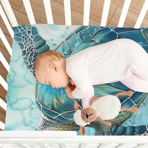 SUABO Sea Turtle Crib Sheets Stretchy Portable Sheets for Baby Toddler