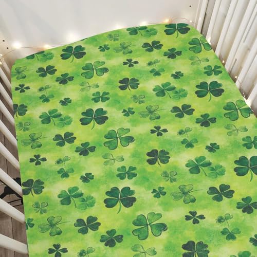 ZoUbqchY Green Lucky Shamrocks Crib Sheets 52x28 Inch