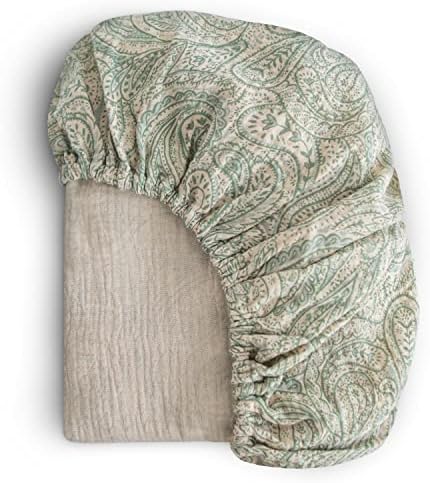 Mushie Extra Soft Muslin Fitted Crib Sheet Green Paisley