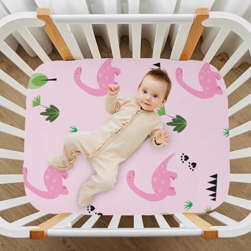 Gbjiemia Pink Dinosaur Crib Sheets for Baby Boys Girls 1