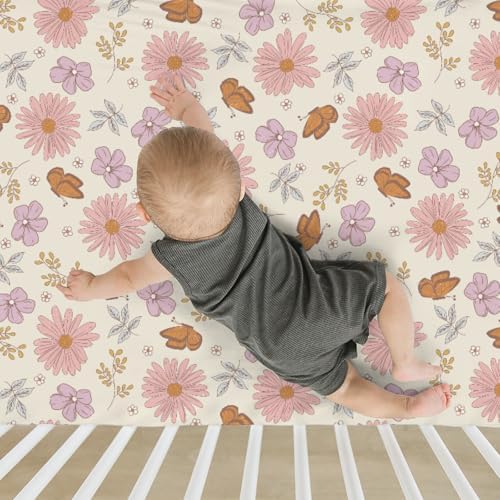 Vintage Wildflowers Butterflies Crib Sheets 28x52 Inch