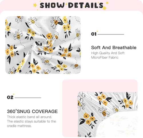 Gbjiemia Crib Sheets Bees and Flower for Boys Girls