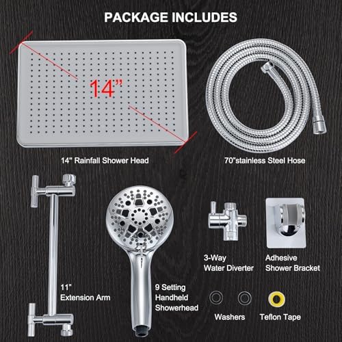 BSTKEECL 14 High Pressure Rain Shower Head Combo with Handheld and Adjustable Arm