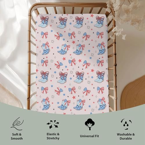 Pink July 4th Cowgirl Crib Sheets 52x28Inch