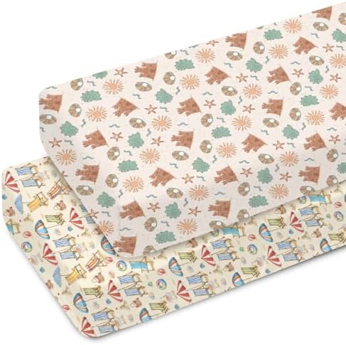 Fun Beach Days Crib Sheets 28x52 Retro Umbrella Pattern