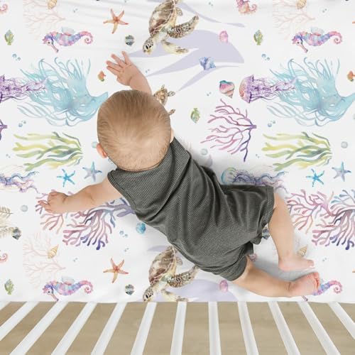Retro Sea Animals Baby Crib Sheets 52x28 1