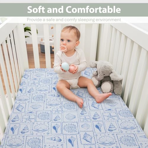 Blue Seashells Crib Sheets 52x28 Universal Fit