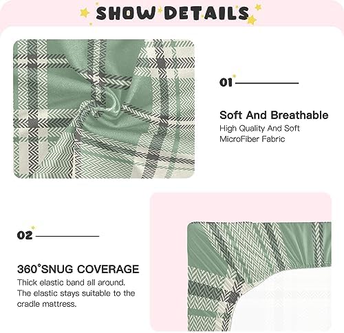 Caikeny Fitted Crib Sheet Plaid Spring Sage Green Grey