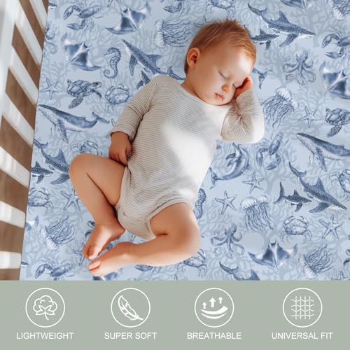Retro Sea Animals Crib Sheet 52x28x9 Fitted