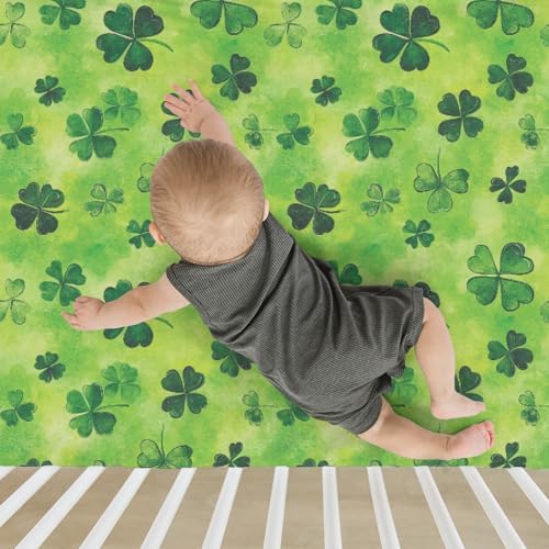 ZoUbqchY Green Lucky Shamrocks Crib Sheets 52x28 Inch