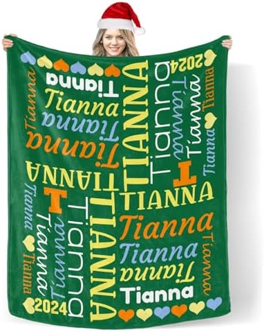 Custom Blanket with Name Text Personalized Green Swaddling Blanket for Baby Shower