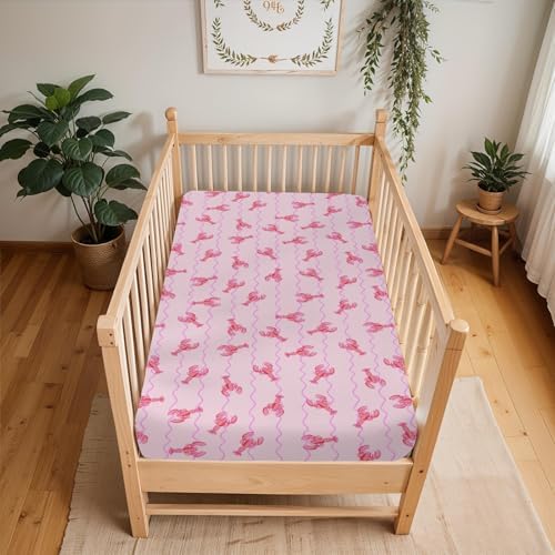 Pink Lobster Bows Stripe Crib Sheets for Boy Girl 52x28 Inch