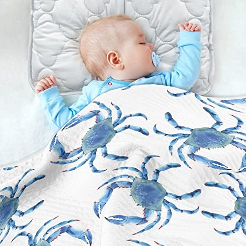 Soft Blue Crabs Swaddle Blanket for Baby - 30x40 Inches Cotton