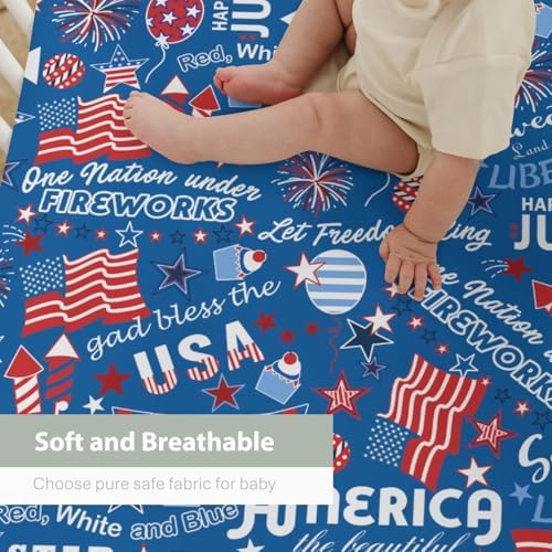 Blue Patriotic 4th of July Quote Crib Sheets