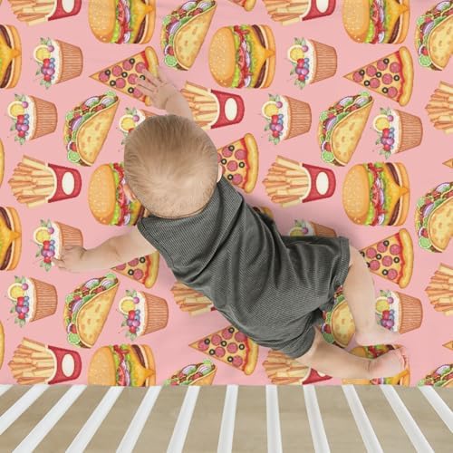 Fun Burger Pizza Crib Sheet 52x28 Fitted Set