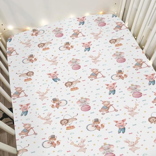 Watercolor Circus Animals Crib Sheets 52x28