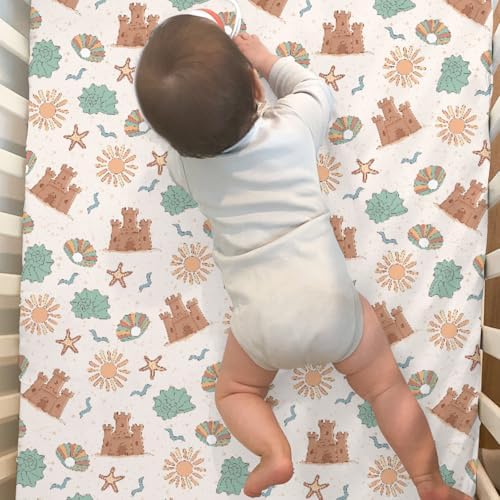 Fun Beach Days Crib Sheets 28x52 Retro Umbrella Pattern