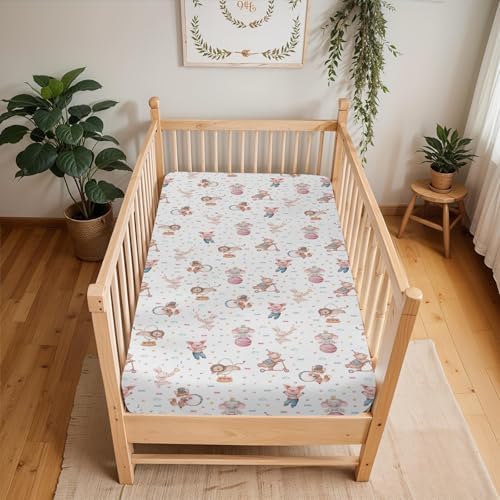 Watercolor Circus Animals Crib Sheets 52x28