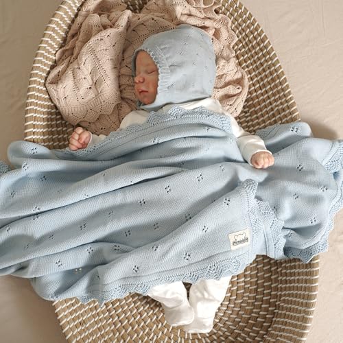 Mimixiong 30x40 Inch Light Blue Cotton Swaddling Blanket