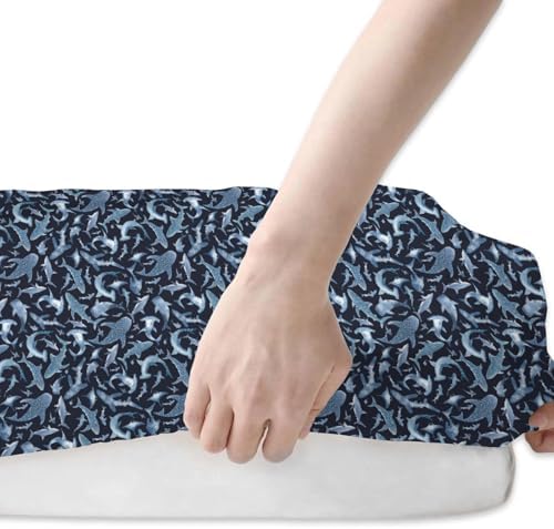 Blue Sharks Crib Sheets 2 Pack Navy Sea Shark Pattern Soft Fitted