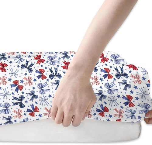 Patriotic Bows Stars Crib Sheets for Boy Girl 52x28 Inch 2 Pack