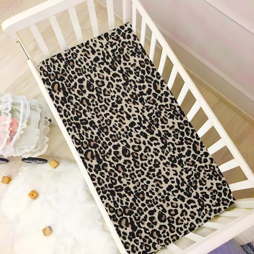 CaTaKu Baby Crib Sheets Brown Leopard Print Fitted 27x39