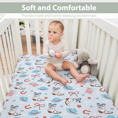 ZoUbqchY July 4th Cowboy Crib Sheets 52x28