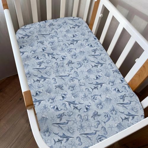 Retro Sea Animals Crib Sheet 52x28x9 Fitted