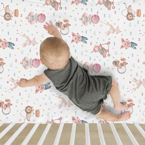 Watercolor Circus Animals Crib Sheets 52x28