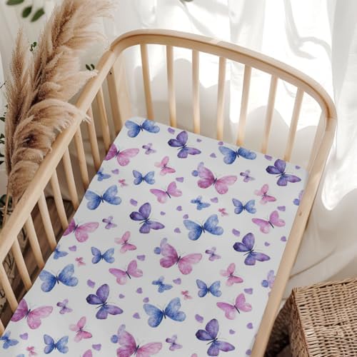 Purple Pink Butterflies Crib Sheets for Boy Girl 52x28