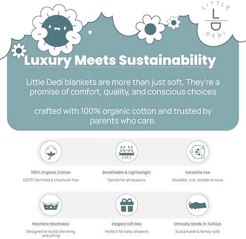 Little Dedi 100 Organic Cotton Swaddling Blanket - Smoke Blue 30x40