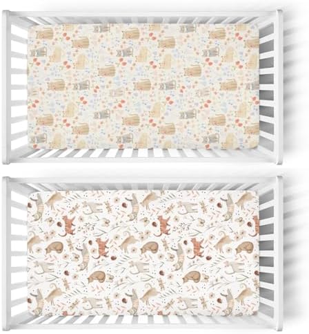 Cute Cat Boho Floral Crib Sheets 28x52 Inches 2 Pack