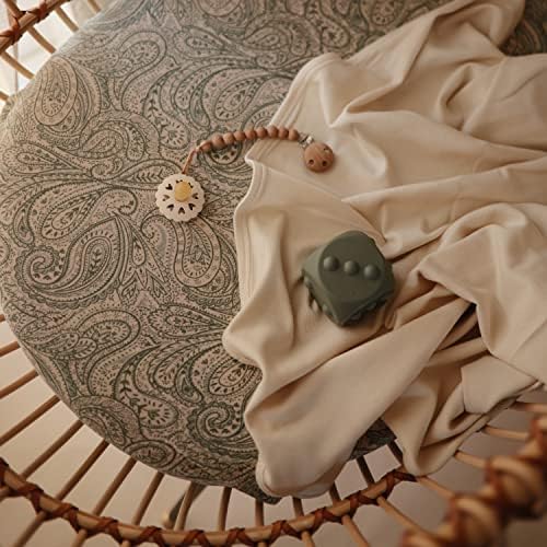 Mushie Extra Soft Muslin Fitted Crib Sheet Green Paisley