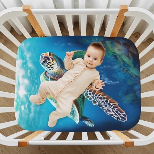 Jihqo Sea Turtle Crib Sheets Pack N Play 39x27 Soft Breathable