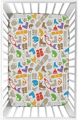 XISUNYA Decorative Crib Sheet Set 28x52 Skates Gloves Winter Print