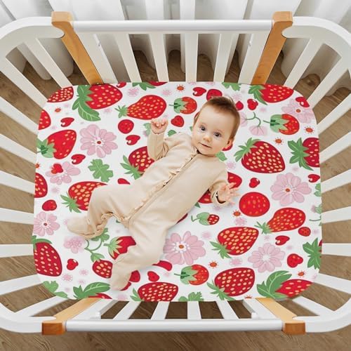 Jihqo Strawberry Red Crib Sheets Pack N Play Soft Breathable